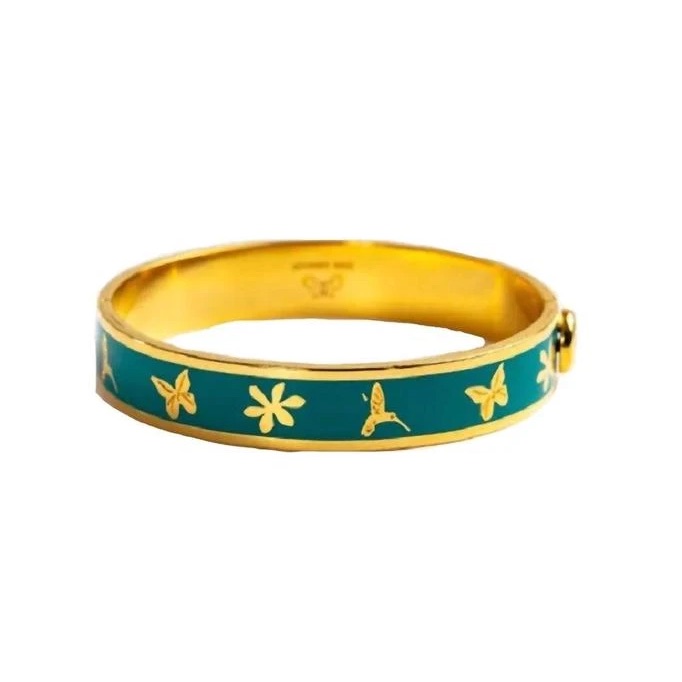 Johnny Was Garden Hinged Bracelet In Turquoise Featuring Gold Butterfly Floral 69$